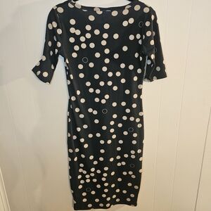 LuLaRoe XXS Black and Gold Polka Dot Bodycon Dress NWOT